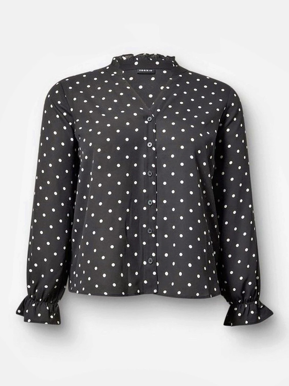 Torrid Black & White Dot Chiffon Ruffle Collar Button-Front Blouse Size 4
